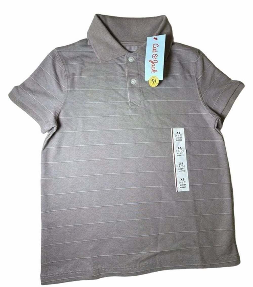 Cat & Jack Short Sleeve Striped Polo Shirt Size XS 4/5 Brown